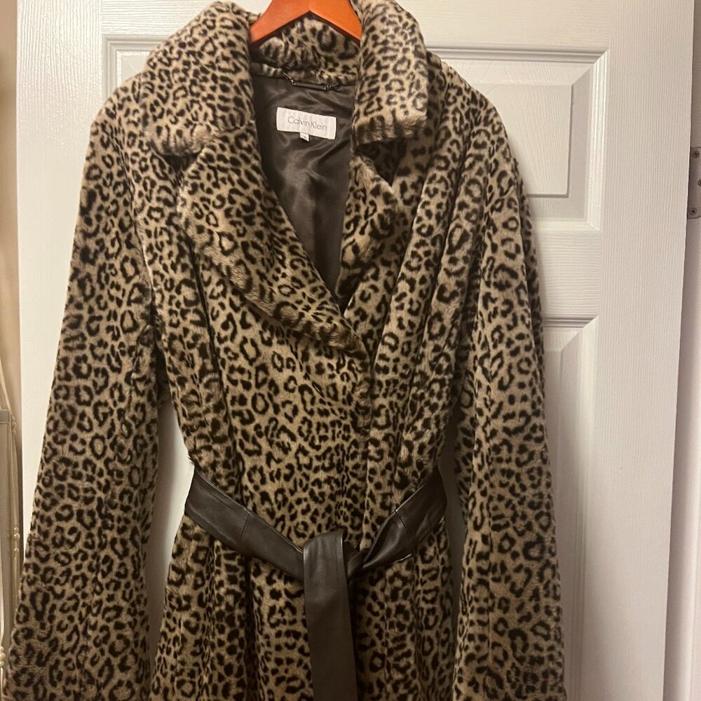 Women's Calvin Klein Leopard Faux Fur Coat Size M
